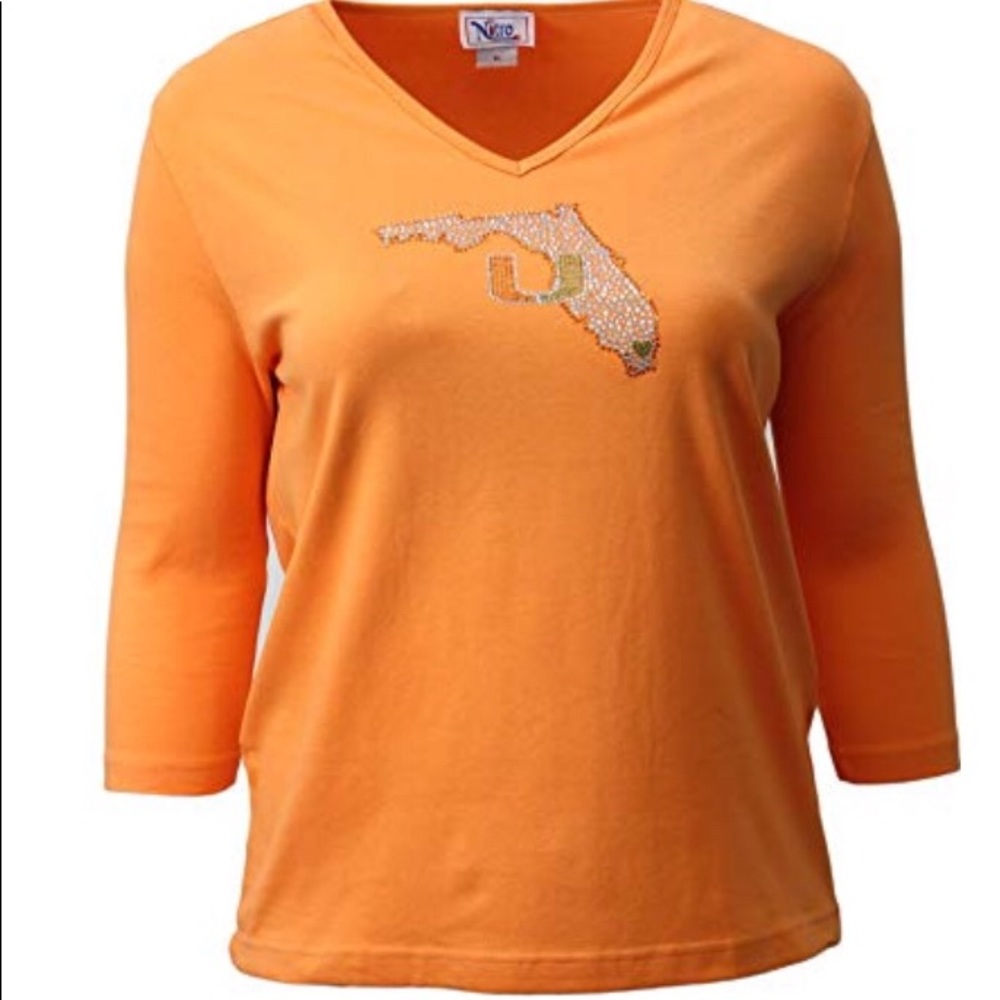 Miami Hurricanes Rhinestone Bling 3/4 Sleeve NWT M